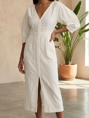 NWOT Mara Hoffman White Organic Cotton & Linen Midi Dress Size 6